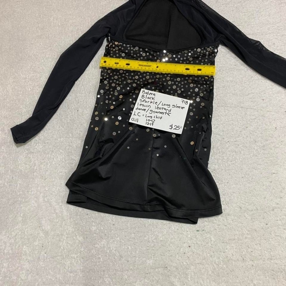 Balera black sparkle long sleeve leotard LC= large child 10-12/12-14. SKU718